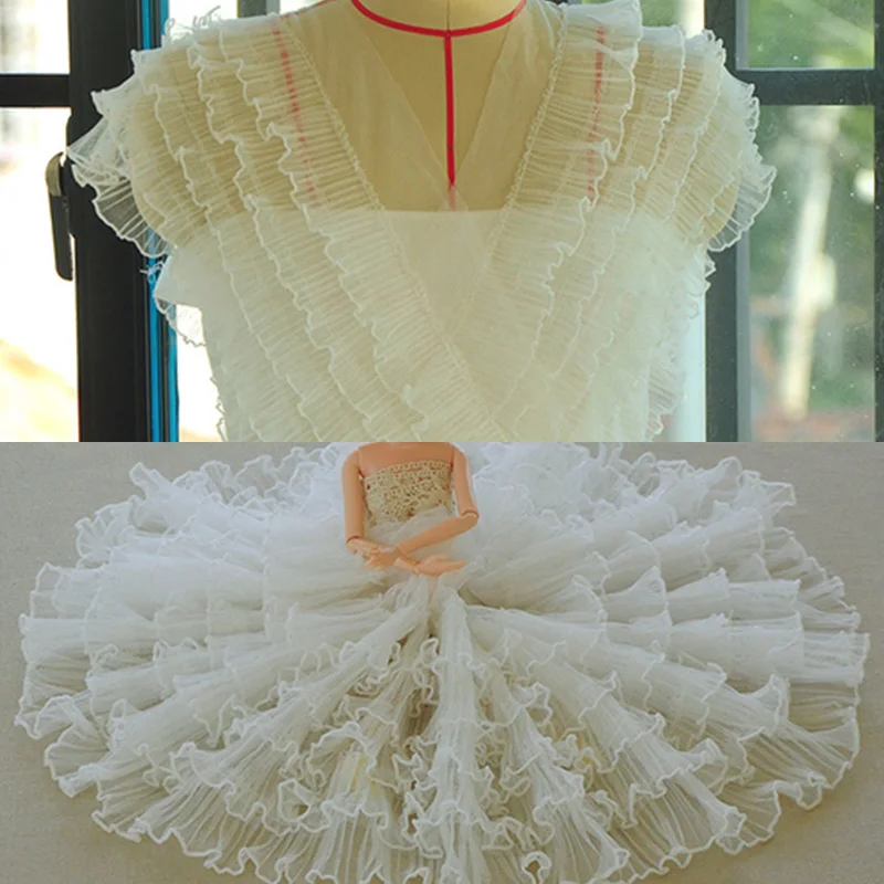 

1Yard 5Layers Pleated Mesh Tulle Lace Ruffles Edging Trim Fabric 18cm Wide DIY Sewing Elegant Bridal Wedding Dress Decor Fabric