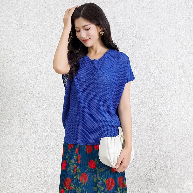 

Элегантная свободная футболка с коротким рукавом для женщин, подарок на День матери, плиссированный текстурированный топ для летнего повседневного стиля