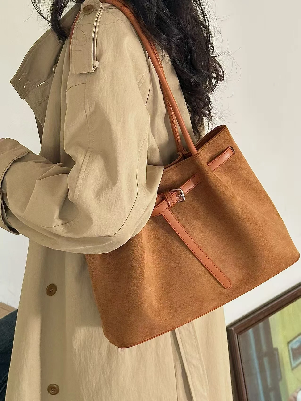 

Fall Winter Large Capaci Faux Leather Tote Bag Faionable Luxury Commute Single oulder Armpit Bag Casual mat Sle