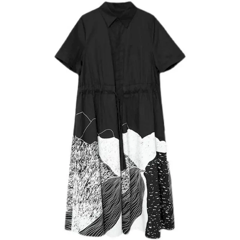 Italienische Stil Kleider Mode Vintage Kurzarm Hemd Rock schlanke mittellange Design Print Kleid Sommer Trend ästhetische Kleidung