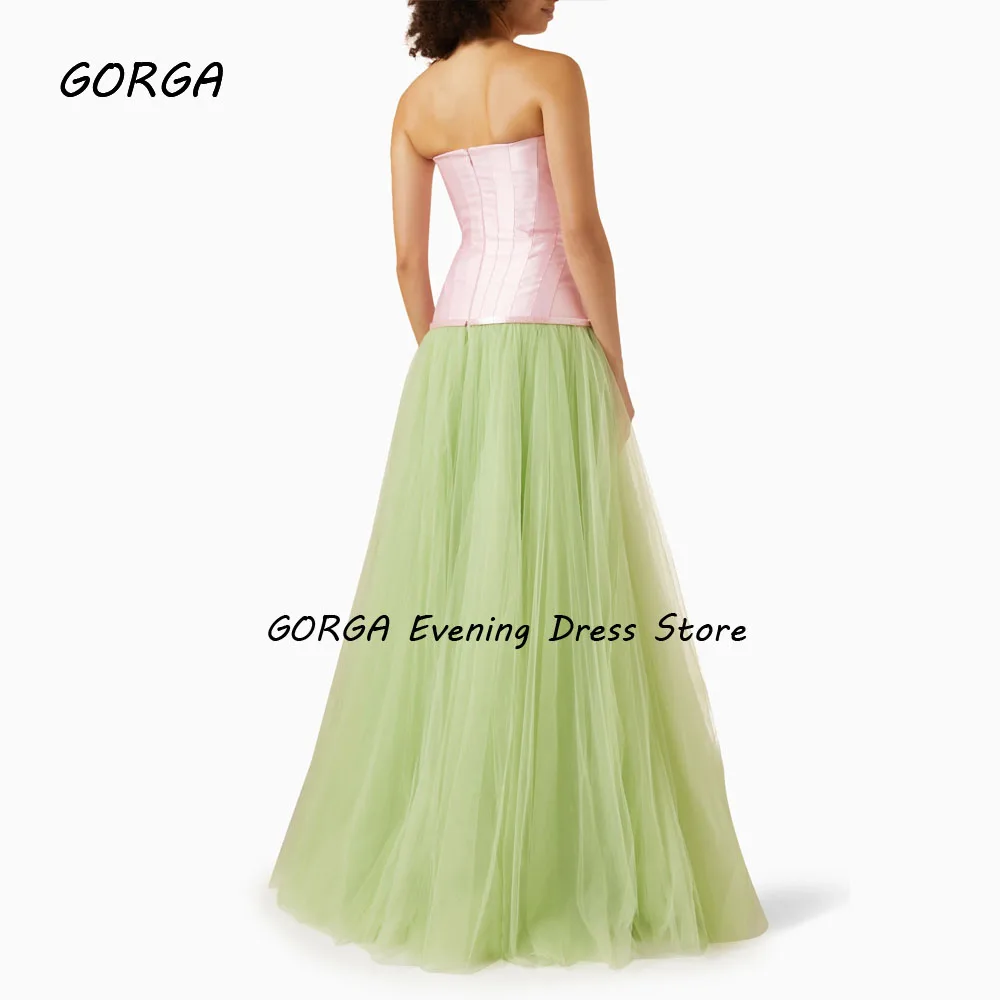 GORGA Pink Sweetheart Beading Satin A-LINE 2024 Slim Backless Ocassion Gown Tulle Floor-Length Formal Evening Dress