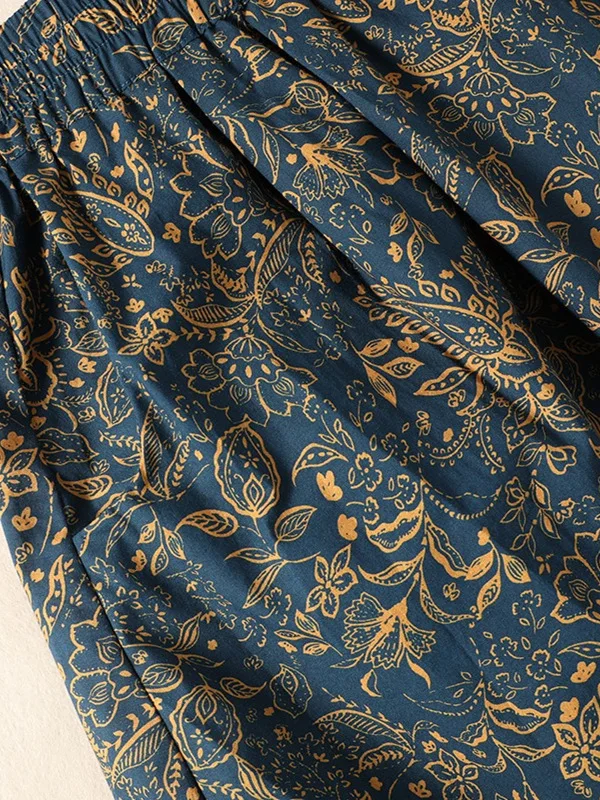 

Юбка-миди трапециевидной формы с этническим принтом в стиле ретро, большие размеры, женские модные летние новые утягивающие юбки с цветочным бутоном, повседневные юбки с высокой талией