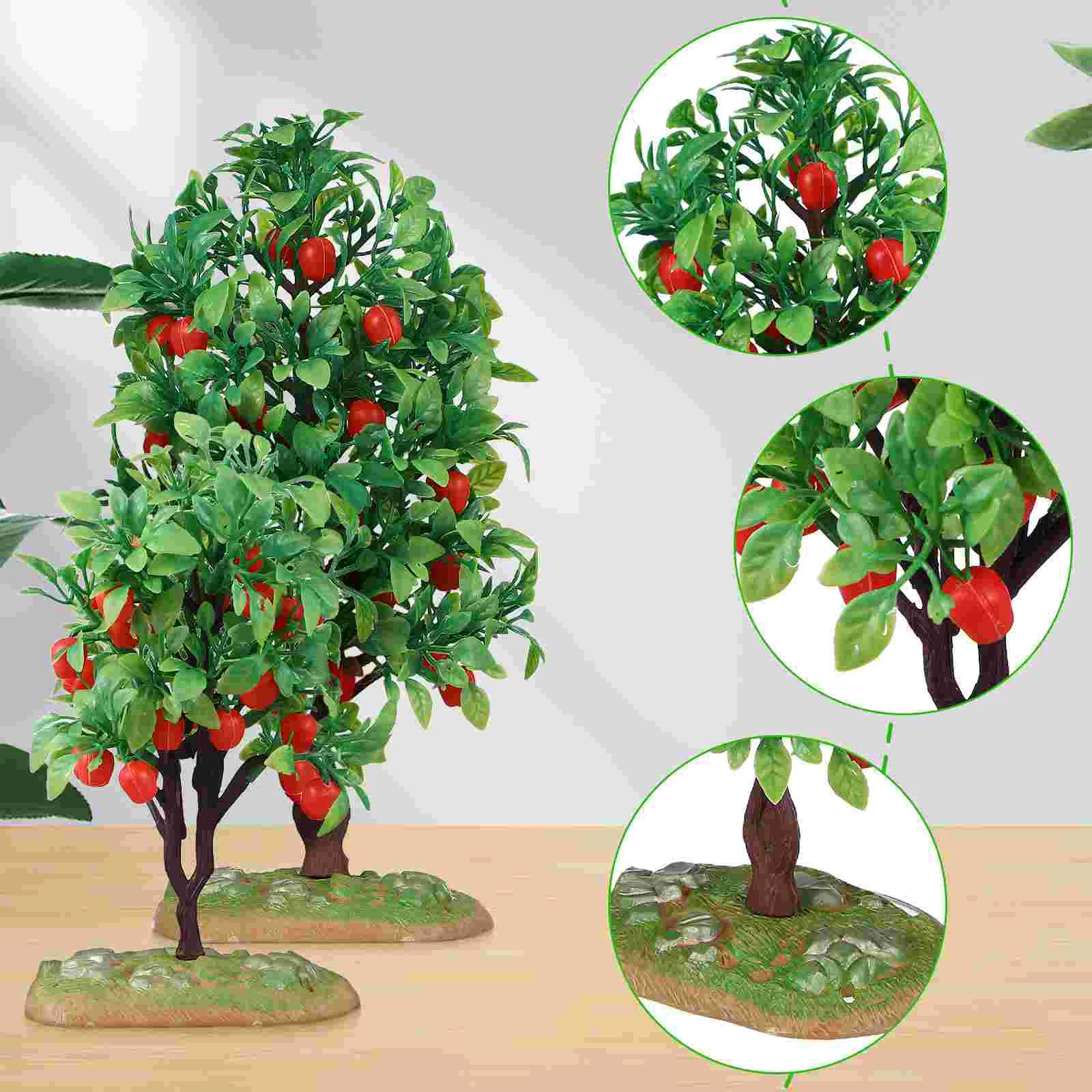 2 Pcs Apple Tree Model Mini Fruit Trees Diorama Decorate Green Scenery Landscape Adornment Plastic Artificial Child