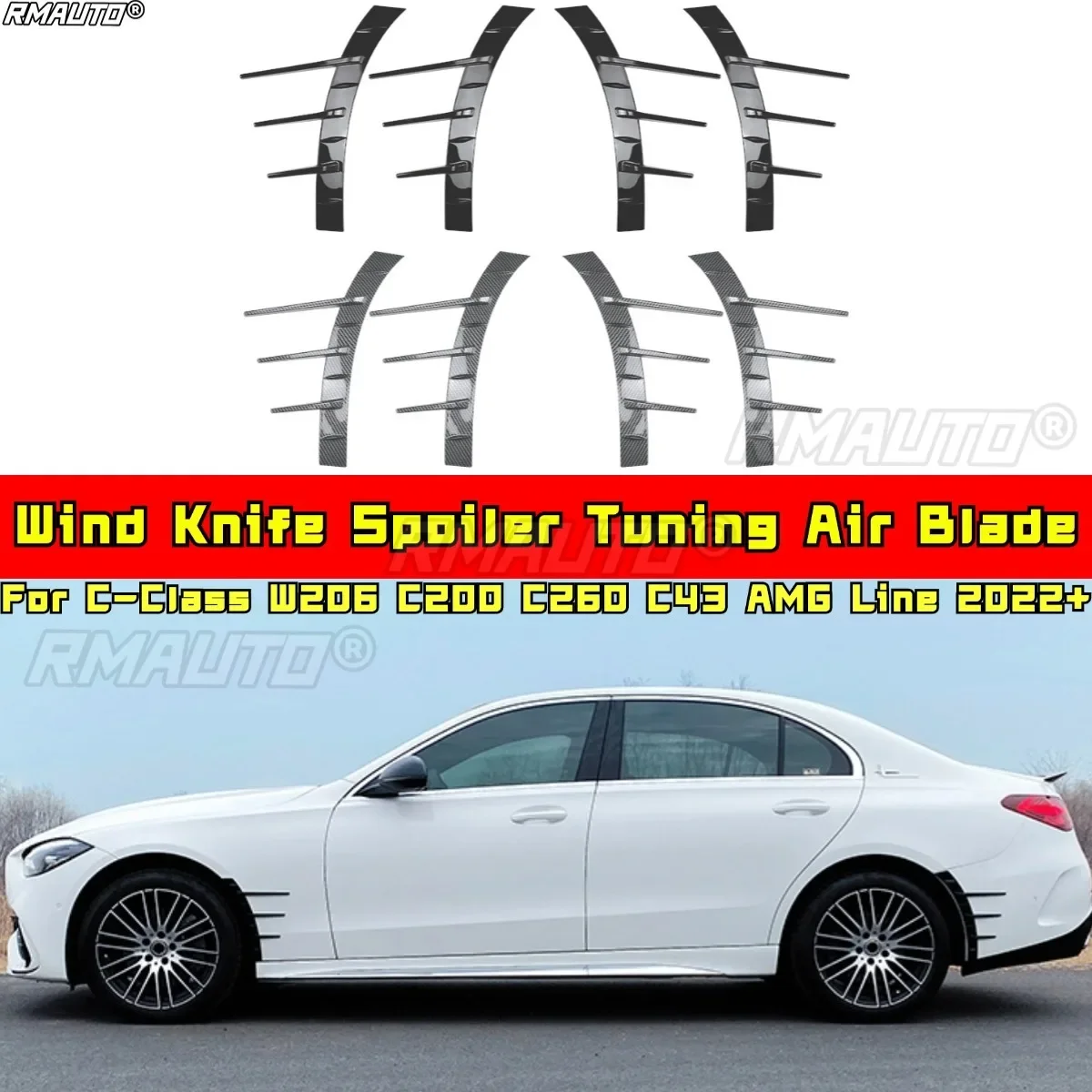 

For Mercedes Benz C-Class W206 C200 C260 C43 AMG Line 2022+ Body Kit Wind Knife Spoiler Tuning Air Blade Modification Part