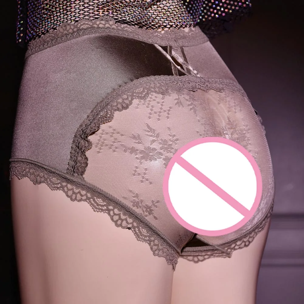 Men Sexy High-Waist Lace Tummy Control Hollow Gay Sissy Pouch Underwear For Hot Man Penises Bag Thin Briefs Summer Men's Panties