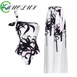 2025 New Arrival Push Up One Piece Swimsuit Ruffle Beach Wear Swimwear Women Wrap Skirt Swimsuit Cover Up Sexy Sarong Plage