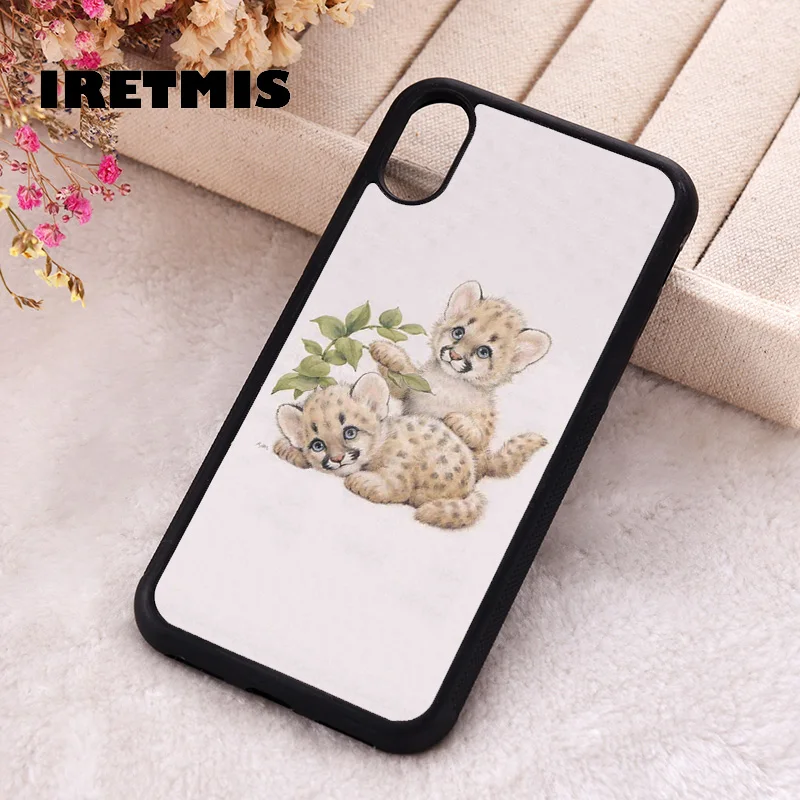 Iretmis Phone Cover Case For iPhone X XS Max XR 11 12 13 PRO MINI 14 15 16 Plus Rubber Silicone Playful Leopard