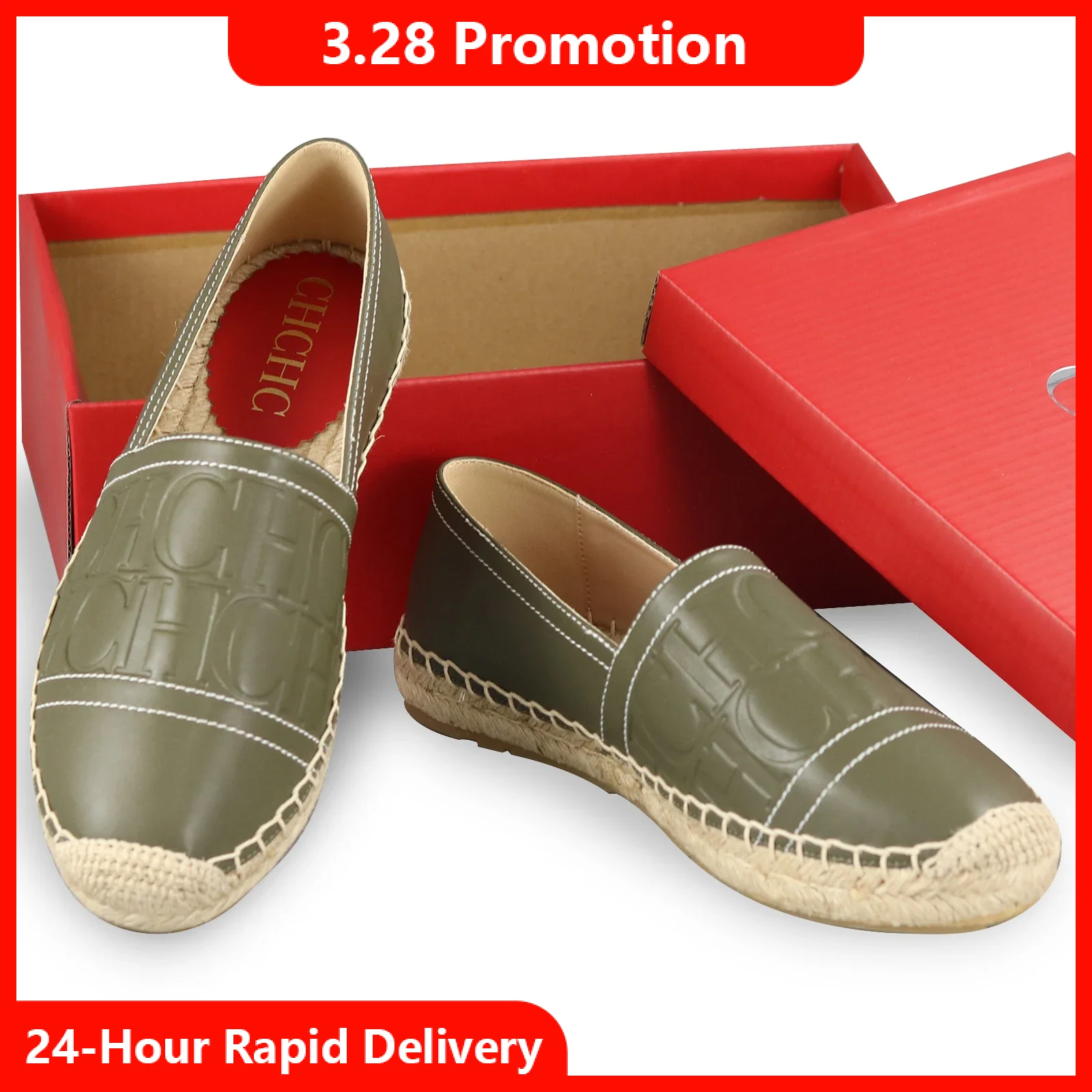 

CH Brand Classic Espadrille Shoes Premium Leather Upper With Embossed Logo Comfortable Slip Design Daily Casual Stylish Wear