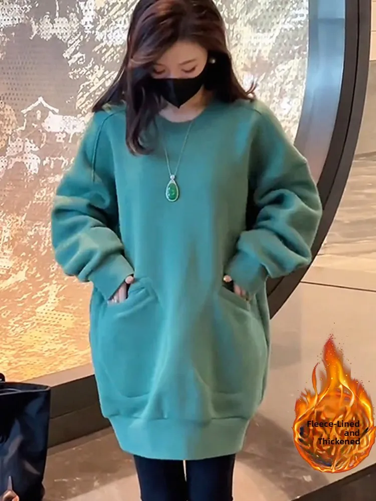 

Thiened Fce, осенне-зимний женский свитер, повседневный модный роскошный свободный длинный свек, круглый пуловер Ne, мягкий, удобный