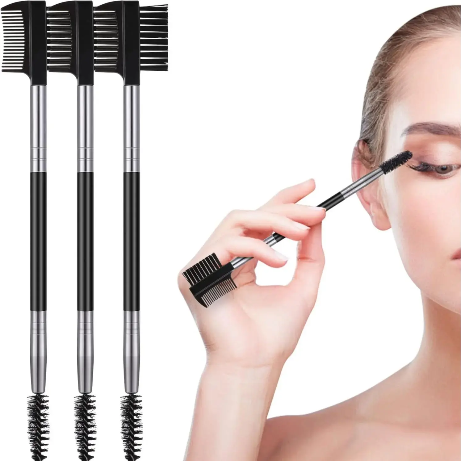 3 Pcs Eyelash Comb Eyelash Shaper and Eyebrow Brush Dual Comb Double Head Eyebrow Eyelash Makeup Grooming Tool for Women Girls