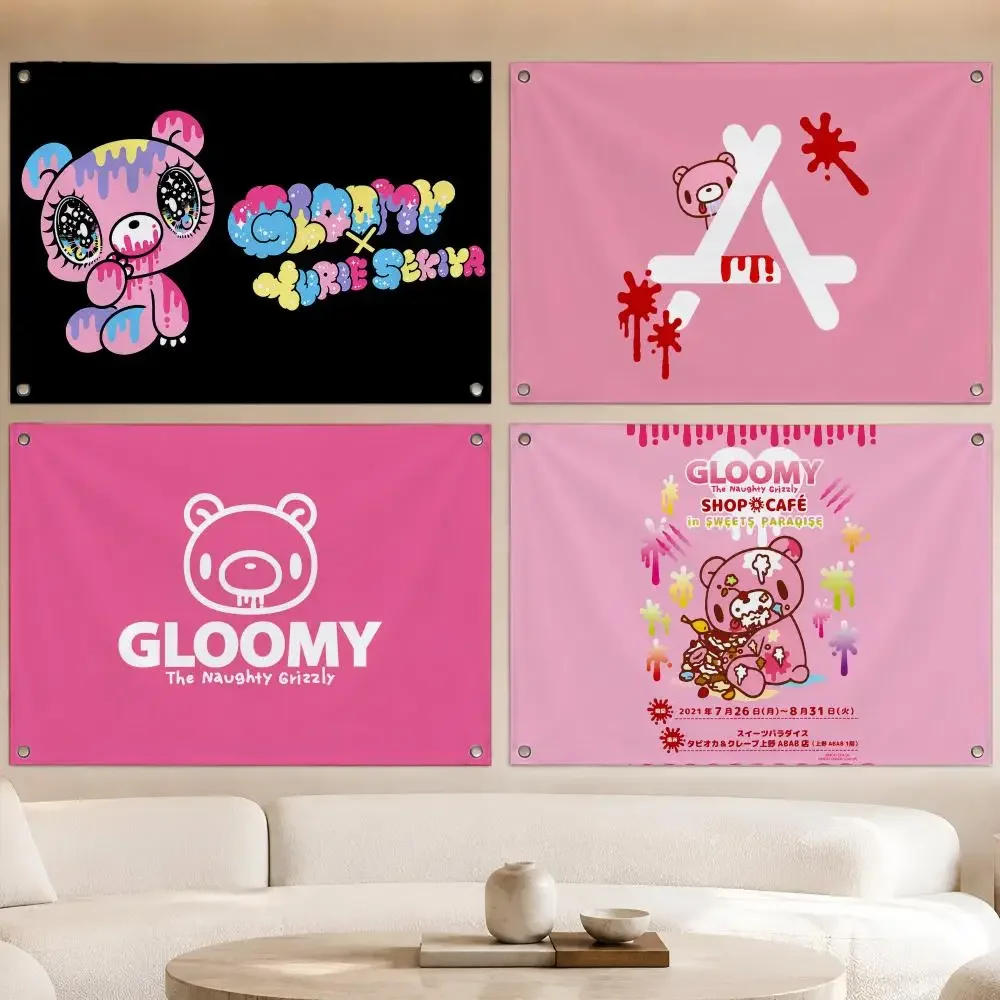 Cute Character G-Gloomy Bear Flags Fan Banner Tapestry Wall Hanging Garage BarDorm Camp Party Outdoor Home Decor Gift