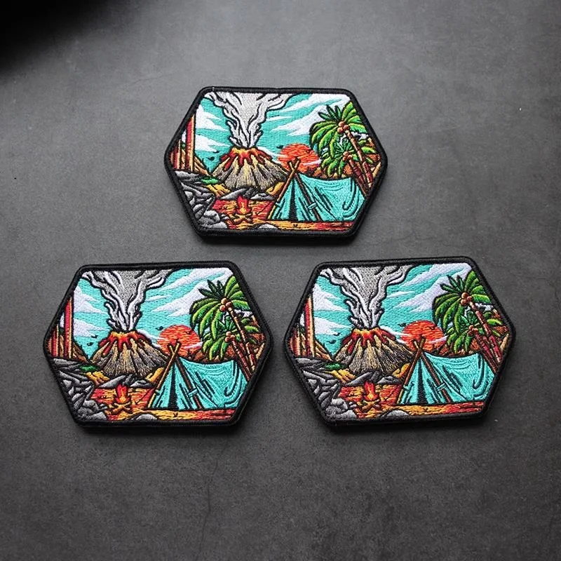

Full of Embroidered Badges Volcano Scenery Armband Coconut Tree Badge Stick DIY Sewing Patch Large Size Morale Badge
