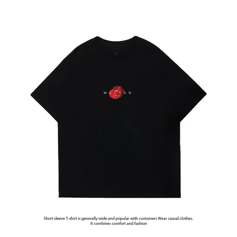 ZAZOMDE Ins Style Simple Front Graphic T Shirt Melted Apple Letter Print Short Sleeve Oversized Unisex Casual Blouse Summer Tees