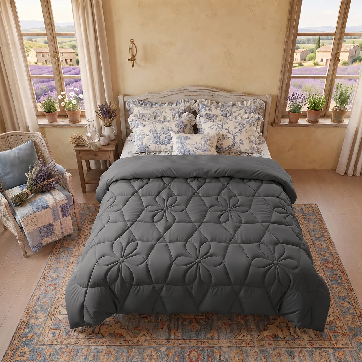 Comforter Duvet Insert, Quilted All-Season Comforter, Twin/Full/Queen/King, Down Alternative Bedding Blanket with 8 Tabs, Soft Cozy Warm, Machine Washable, Christmas & Halloween Home Decor, Bedroom & Guest Room, Gift for Women & Men