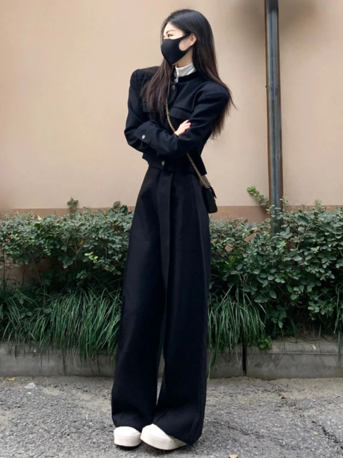 

Стильный весенний модный комплект: костюм с круглым вырезом, широкие брюки, комплект из двух предметов, премиальный комфорт, хлопок, длинный рукав