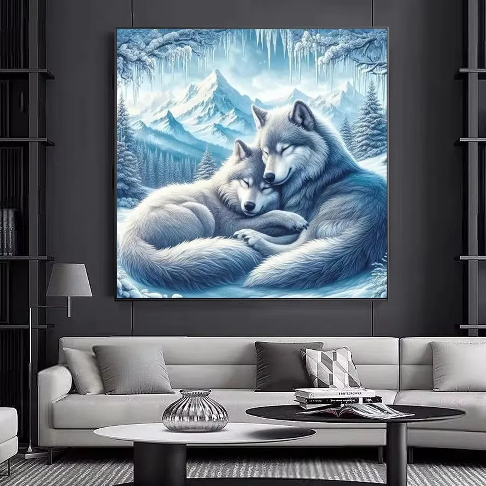 5D DIY Diamond Painting Forest Snow Wolf Family Full Diamond Mosaic Rhinestone Art Cross Stitch Kit Embroidery Handmade Gift