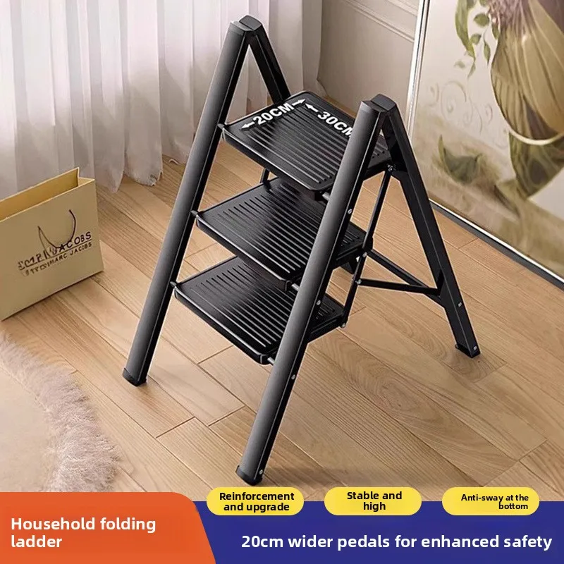 Household Folding Telescopic Ladder Multi Purpose Thickened Carbon Steel Indoor Flower Stand Stool Telescopic Ladder Red