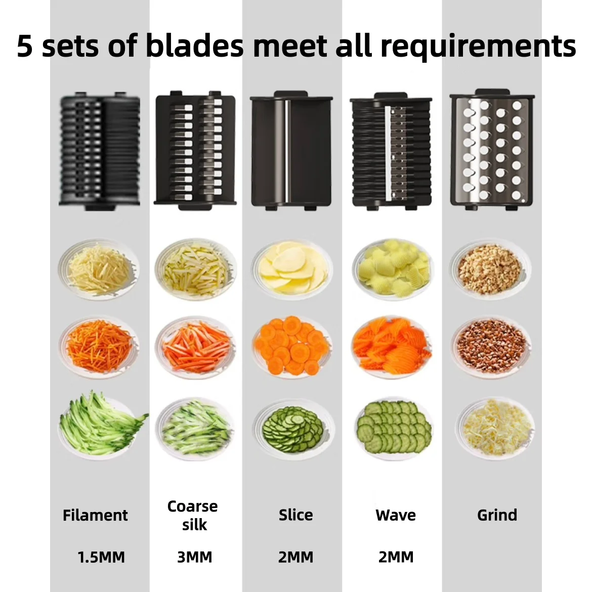 Electric Vegetable Cutter, 5-in-1 Food Slicer Shredder Grater for Potato Carrot Cucumber, Automatic Kitchen Chopper for Slicing