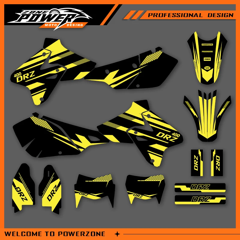 

POWERZONE Мотокросс команда графический фон наклейки наборы наклеек для SUZUKI 1999-2022 DRZ400-S-SM-E 400cc индивидуальный номер 03