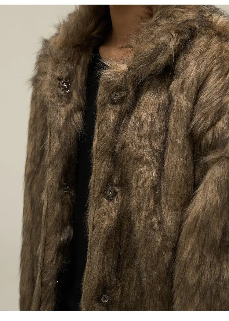 Men\'s Winter Faux Fur Coat Fashion Design Fur Jacket For Male Turn Down Collar Personality Designer Fluffy Fur Outerwear