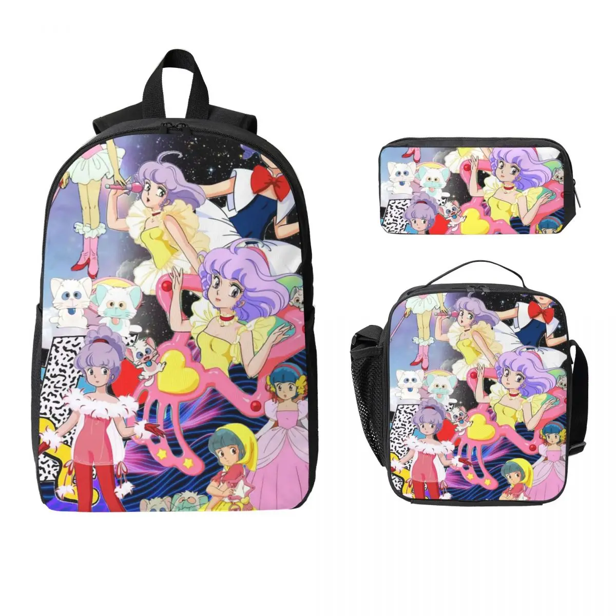 ครีม Mami อะนิเมะญี่ปุ่นกระเป๋าเป้สะพายหลังนักเรียนสาว BookBag โรงเรียนกระเป๋าแล็ปท็อปไหล่กระเป๋า 3 PS ถุงอาหารกลางวันฉนวนดินสอกรณี