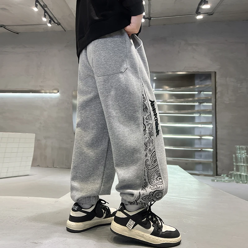 New Winter Children Winter Thermal Pants for Boy Casual Thick Warm Sporty Trousers Kids Teenager Fleece-Lined Sweatpants 5-14Y
