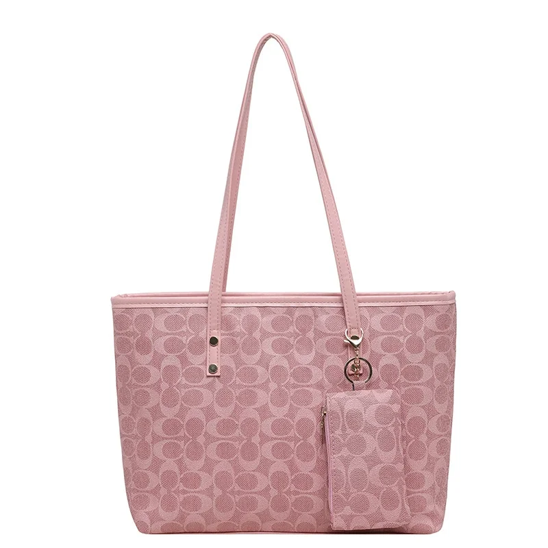 Large Capacity Printed Bucket Tote Bag Zipper Opening Single Shoulder Handbag Simple City Style For Travel Shopping