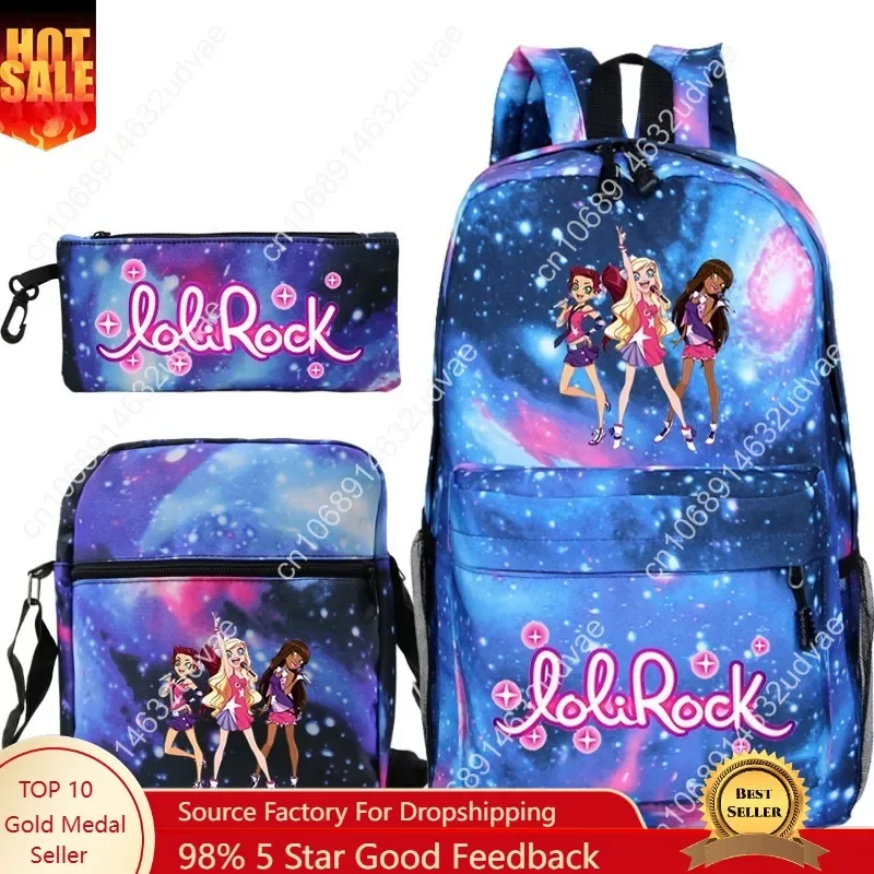 Cute LoliRock Backpack 3 Pcs Set Mochila Boys Girls Anime School Bags Men Women Travel Knapsack Teens backpack Gift Mochila