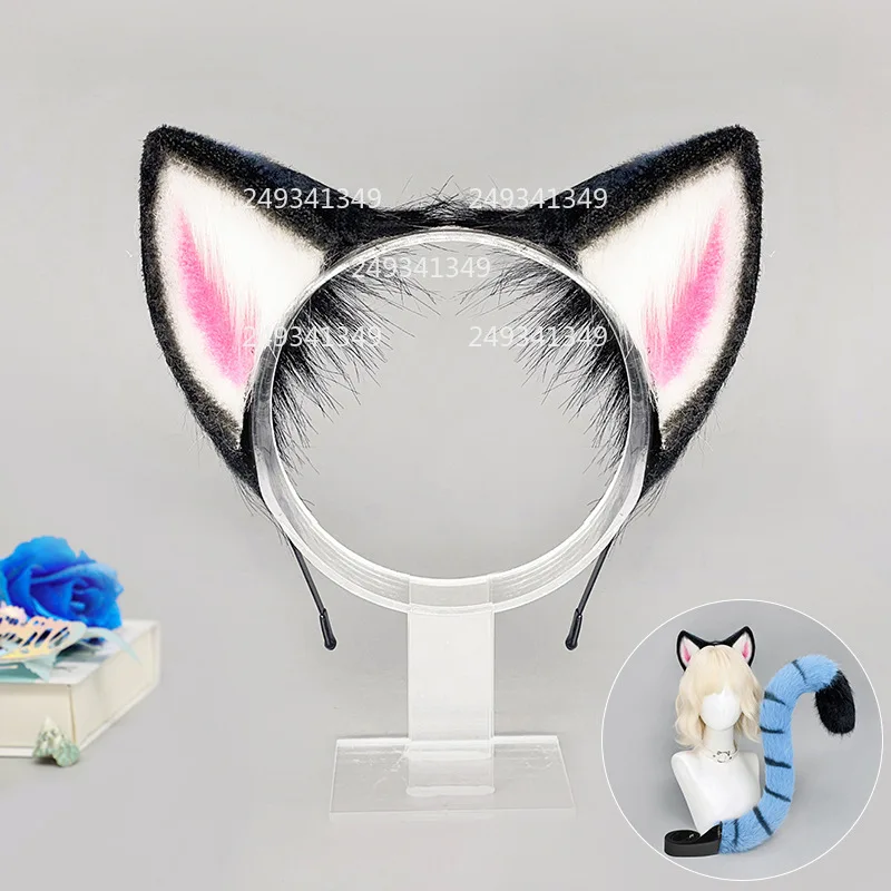 Tiger Ears Anime Movie Cosplay Headwear Woman Plush Animal Blue Tail Comic-con Stage Performance Props Party Costume Accessories