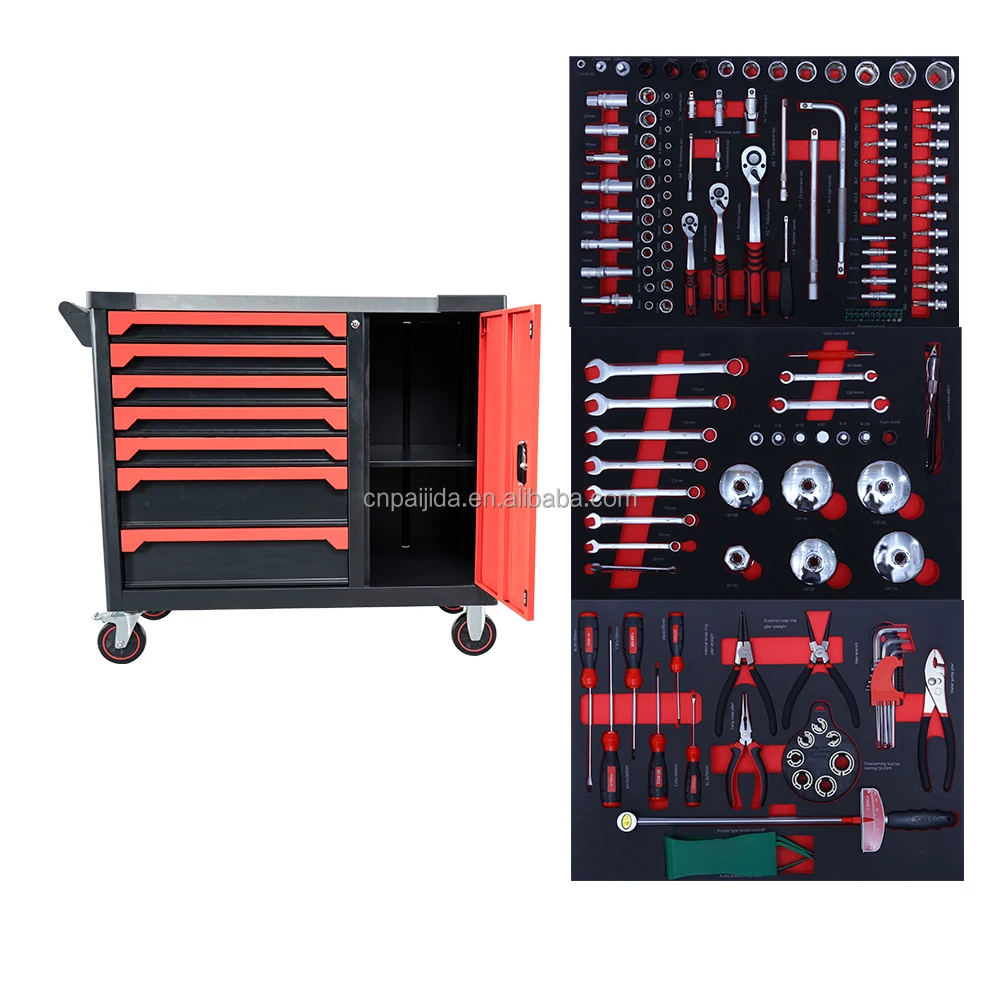 Tool Cabinet Combo 158Pcs With Complete Socket & Hand Tool Set Heavy Duty Mechanic Garage Repair Tool Cabinet TrolleyATV&UTV
