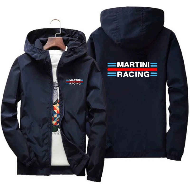 Martini Racing Men\'s Coat Thin Sunscreen Skin Zipper Hooded Windbreaker Sports Pilot Jacket Beach Parkas Cycling Tops Plus Size