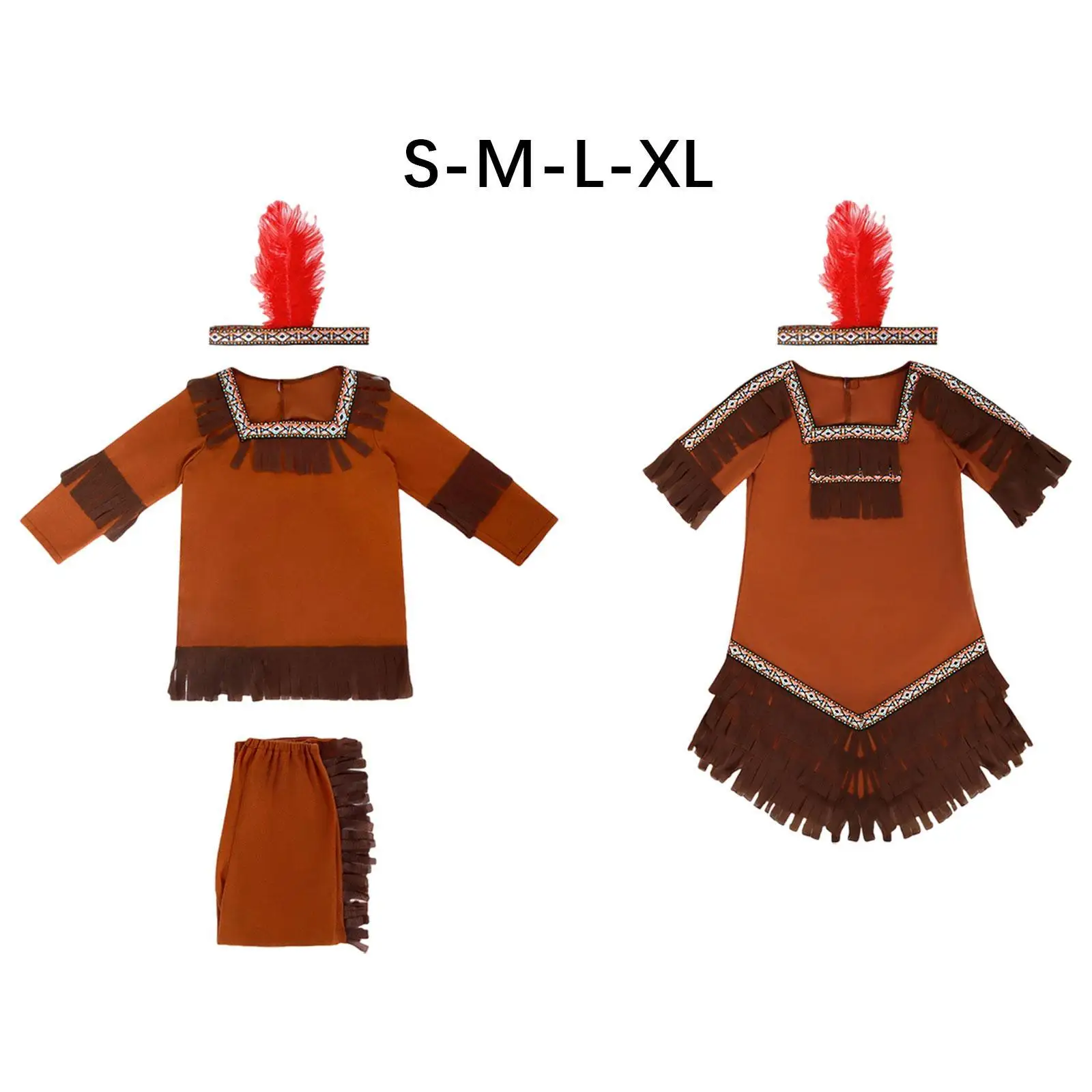 Costumi indiani con copricapo di piume per bambini, costume cosplay per bambini India