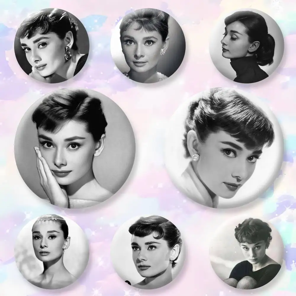 Magnifiques badges A-Audrey Hepburn créatifs en fer blanc, épingles à bouton, broches, badges pour vêtements et sacs à dos