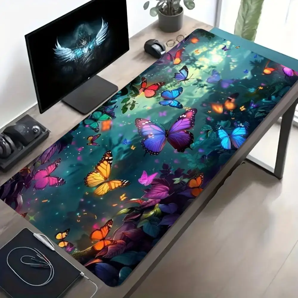 Colorful Fantasy Butterfly Extended Gaming Mouse Pad Large Desk Mat Smooth Cloth Non-Slip Base