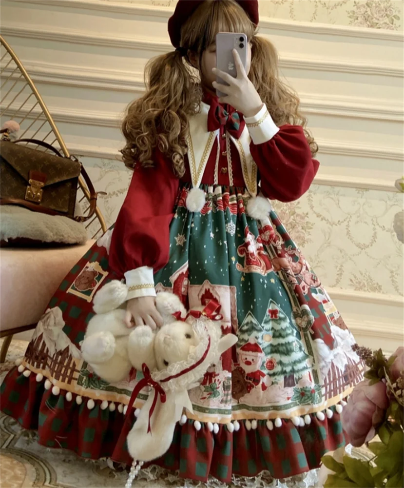 Robe princesse Lolita pour fête thé, tenue de noël, taille haute, style victorien, Kawaii, gothique, Op Loli, Cosplay