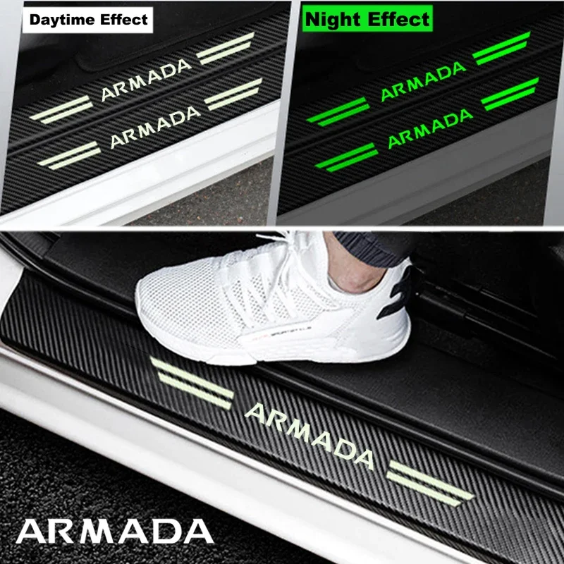 Luminous Car Doorsill Anti kick Stickers for Nissan Armada Carbon Fiber Threshold Strip Scuff Plate Protect Film Accessories