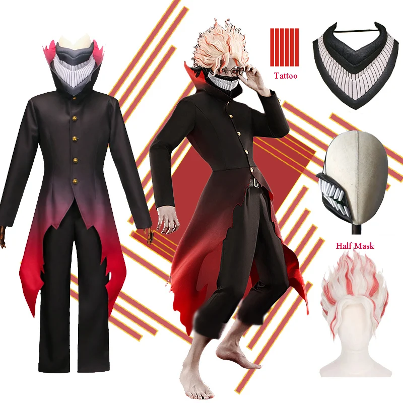 Ken Takakura Ken Okarun Dandadan Cosplay Costume Turbo Granny Mode High Necked Trench Coat Red Black Outfit Halloween Party Suit