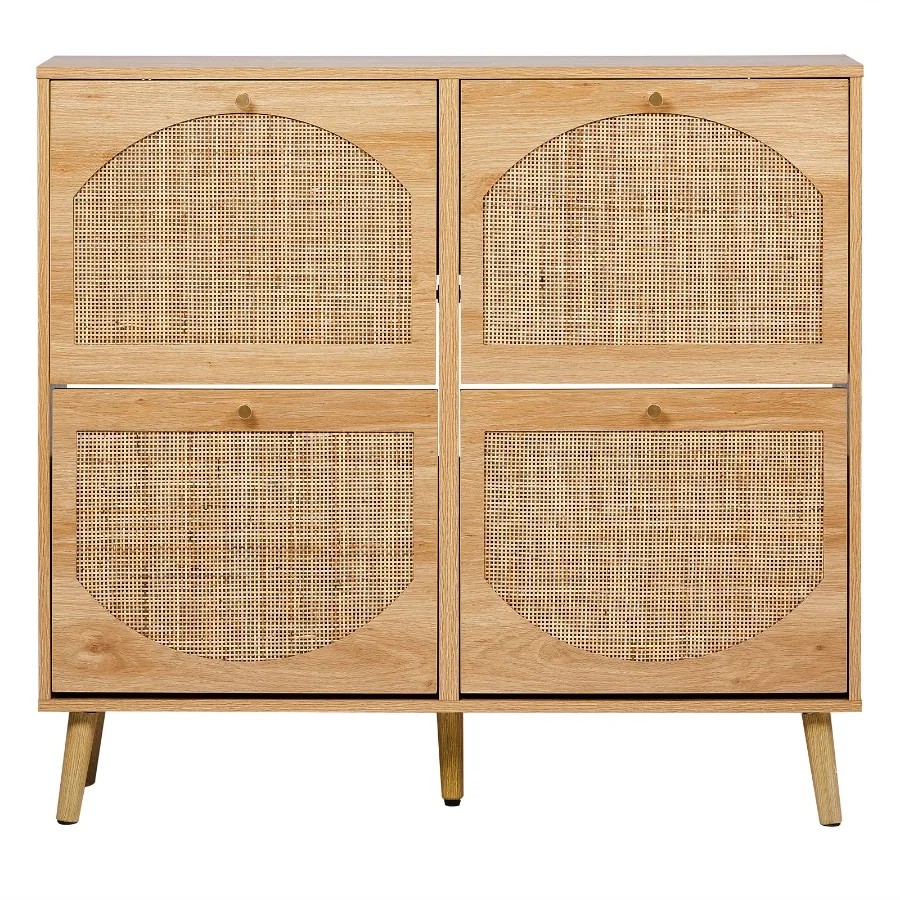 2 rows of 4 dump buckets with high feet arched rattan surface shoe cabinet density board with triamine 105*24*98cm original woo