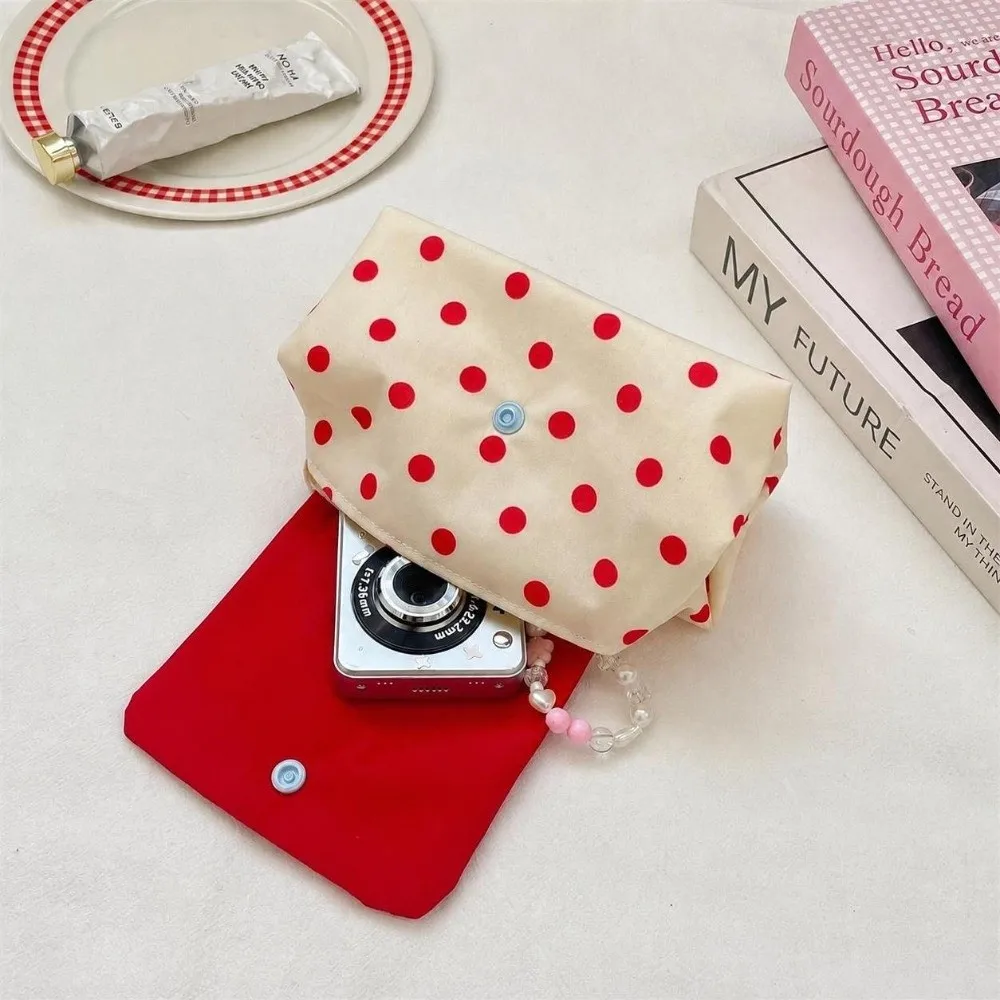 Mini Earphone Storage Bag Cartoon Polka Dot Flip Cover Coin Purse Snap Button Contrast Color Jewelry Lipstick Protective Pouch