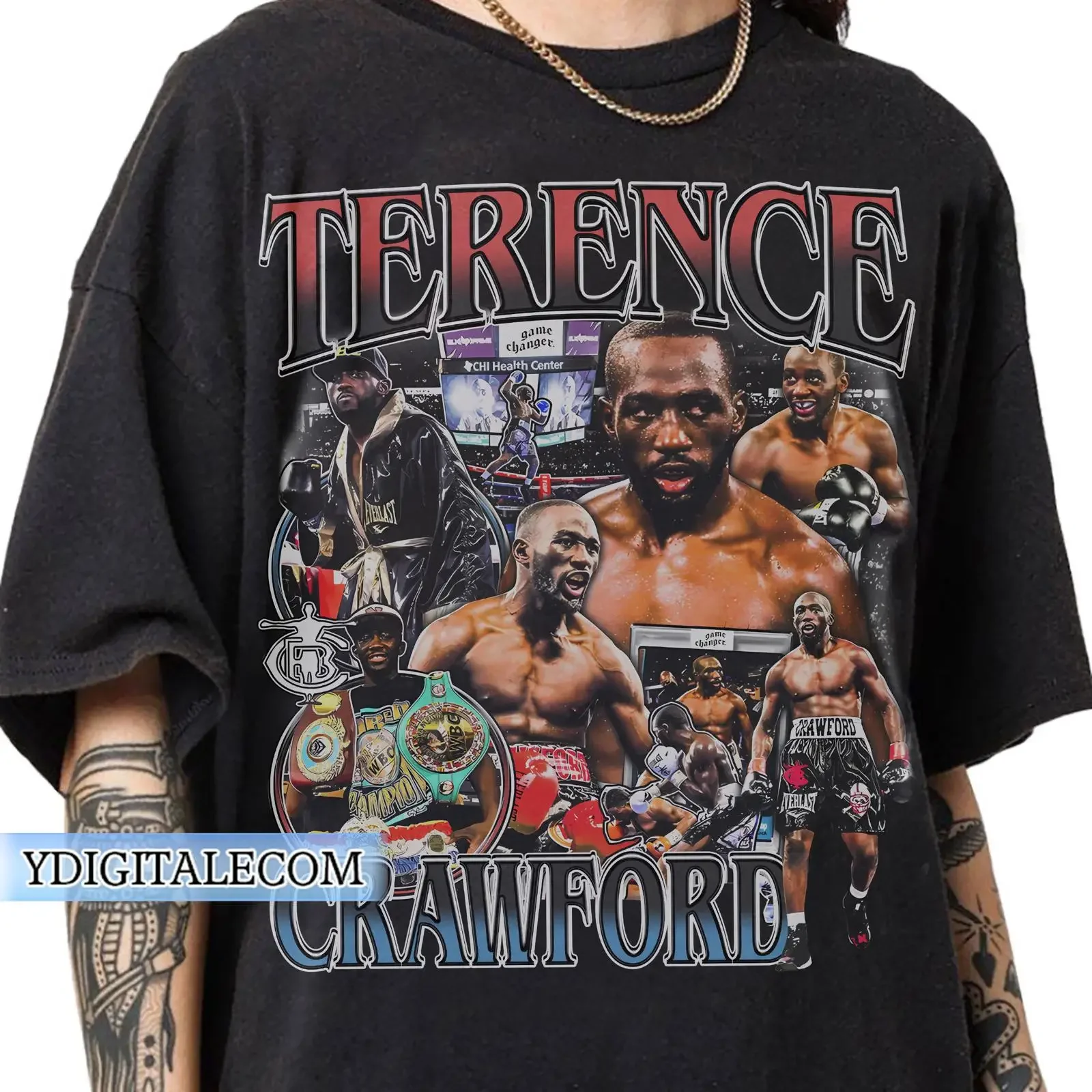 T-shirt vintage style années 90 Terence Crawford, boxeur professionnel américain rétro, pour homme et femme, mode vintage délavée