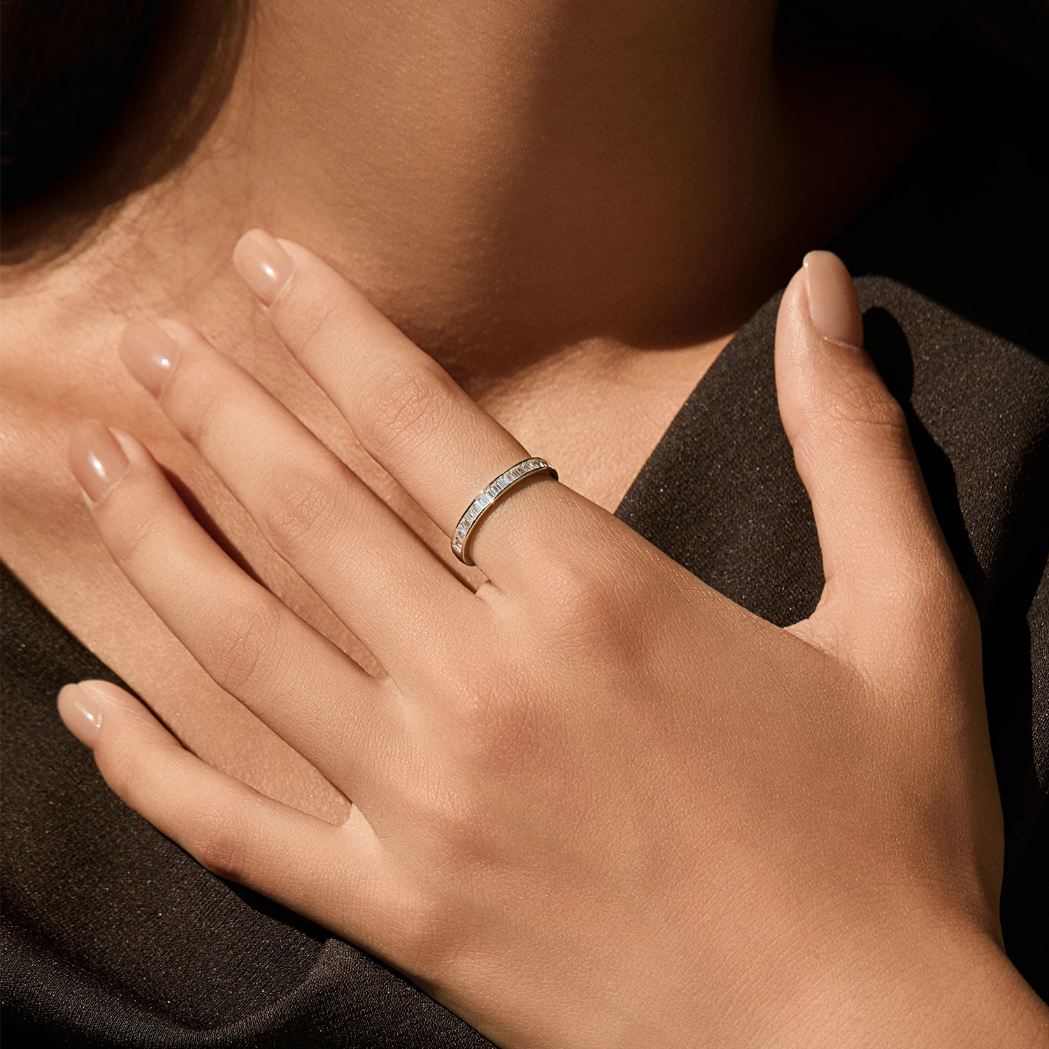 موديان المبهر D اللون مستطيل مويسانيتي تكويم خواتم 925 فضة الخلود الفرقة خواتم للنساء غرامة مجوهرات