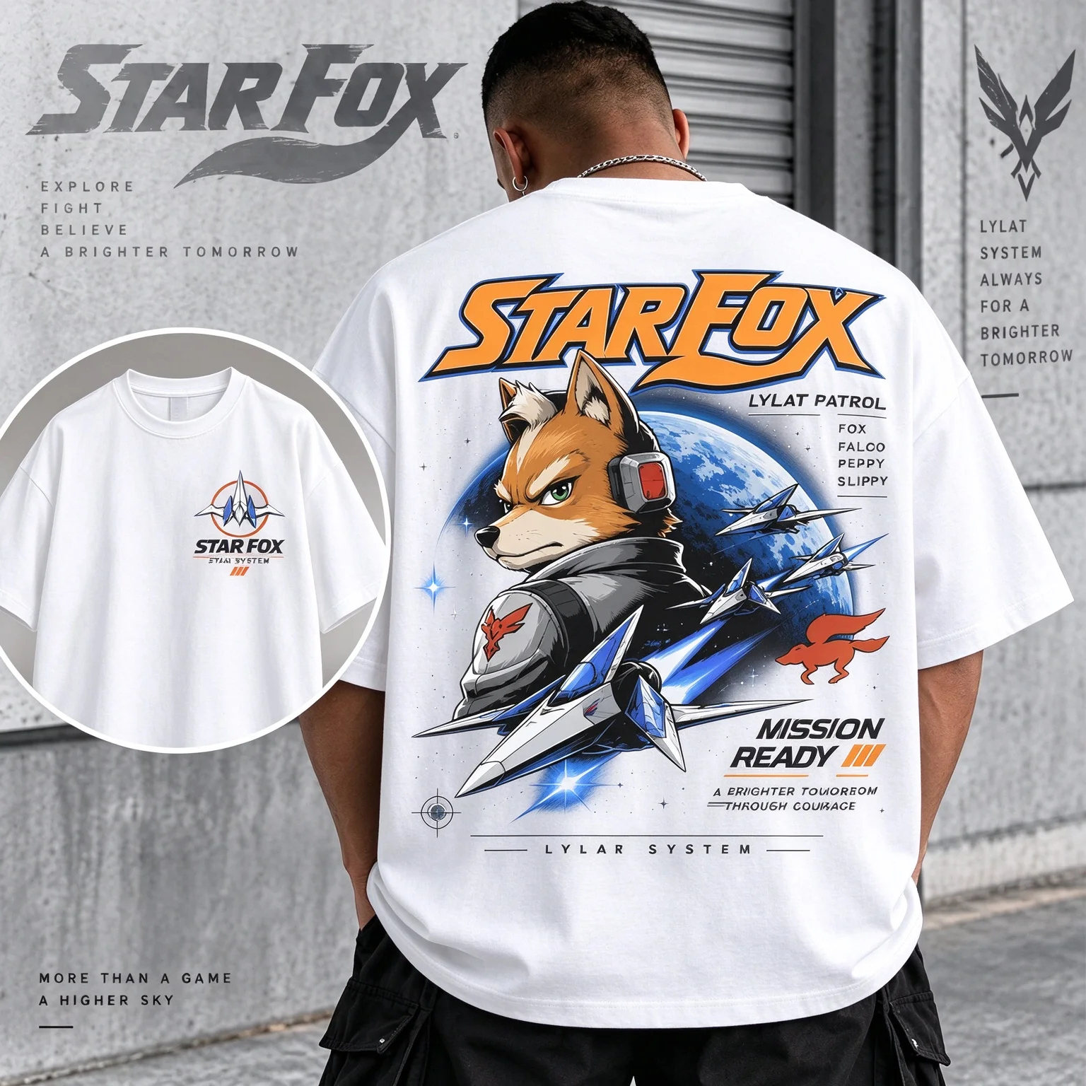 Nintendo Star Fox Game Space Pilot Vintage Tee Men's Women's Retro Edgy Cool Graphic Print Oversized Shd Short Sleeve Streetwear