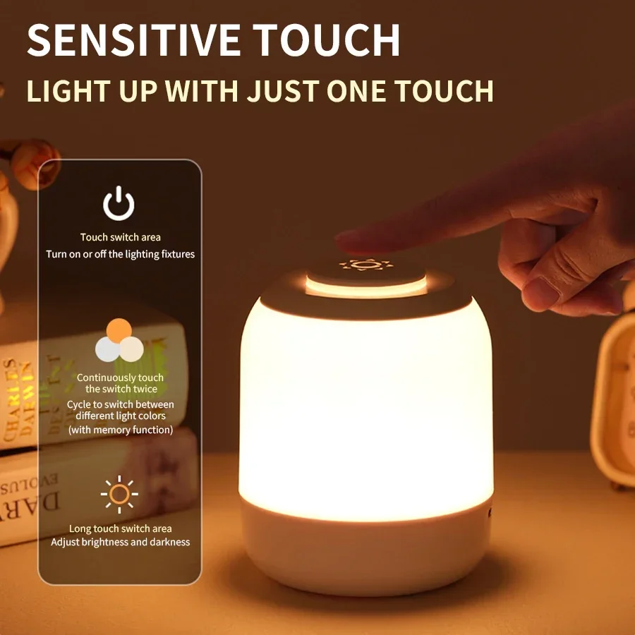 

LED Night Light, 3 Adjustable Modes, Bedroom Bedside Mini Ambient Light, USB Rechargeable Children's Gift Desk Lamp