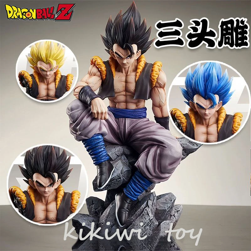 23cm Anime Dragon Ball Figure Gk Gogeta Three Head Replaceable Sitting Posture Gogeta Figures Pvc Model Doll Ornaments Toy Gift