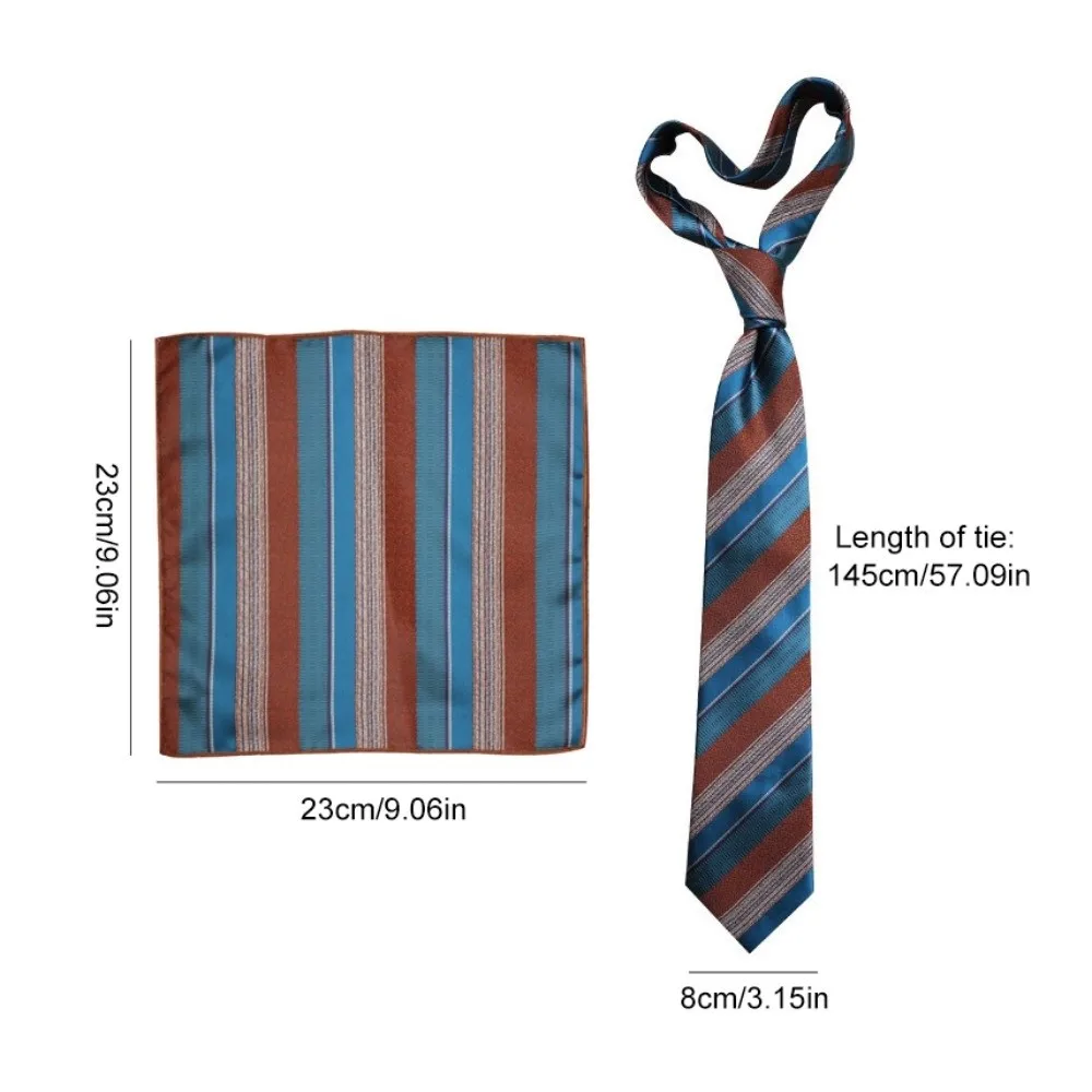 2-delige set mode 8 cm stropdas set smalle verstelbare gestreepte stropdassen zacht pak zakdoek pak pochet mannen formele kleding