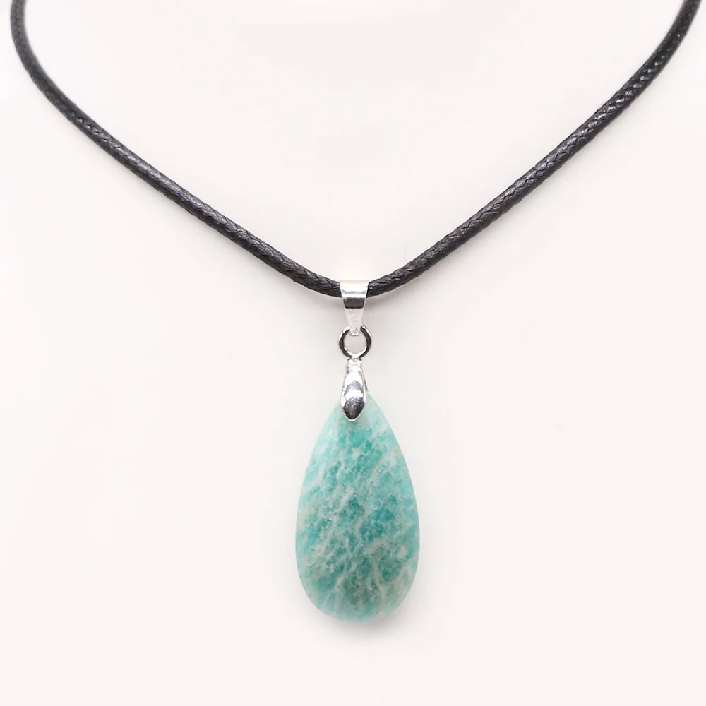 Multicolor Delicate Water Drop Shape Natural Gemstone Rope Chain Pendant Necklace  Jewelry for Fashion Women Enhance Charm