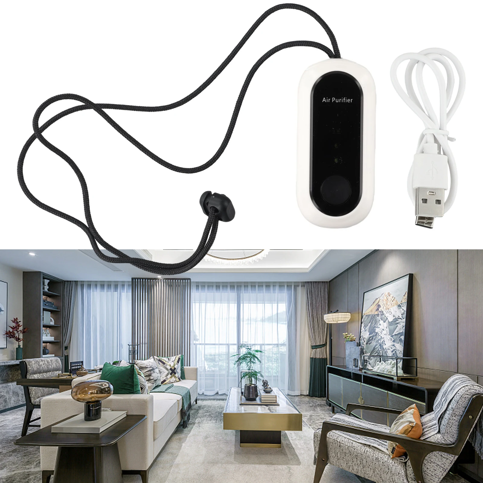 

Black Hanging Air Purifier Air Purifier Machine Effective Impurities Removal Long Battery Life Quiet Operation Easy Charging