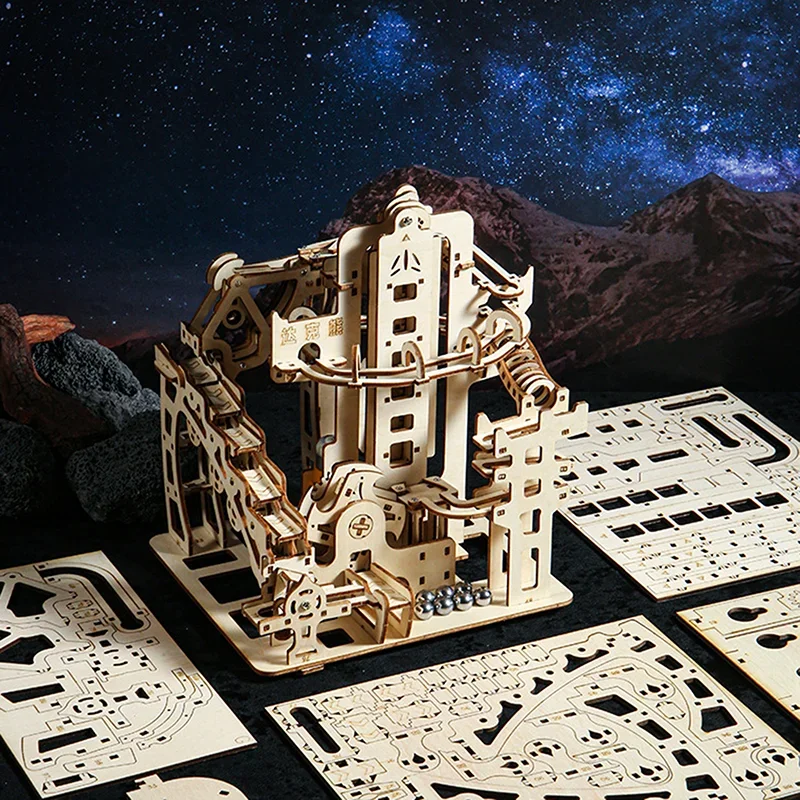 ชุดรางลูกแก้ว 3 มิติ ชุดตัวต่อไม้ ตัวต่อยิงลูกบอลไฟฟ้า รุ่นเครื่องจักรกล แบบจำลองวิทยาศาสตร์ ชุดประกอบรางวิเศษ ของขวัญสำหรับเด็ก