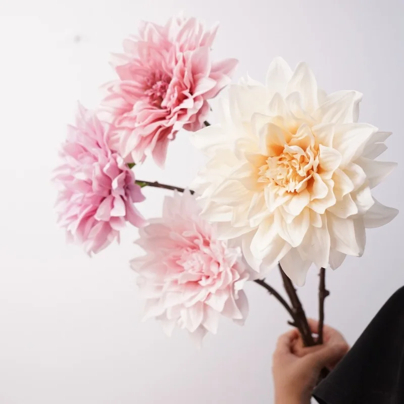 4 Stück hochwertige feuchtigkeitsspendende Dahlien, künstliche Blumen mit echtem Touch, Heimdekoration, Kunstblumen, Dahlien, Hochzeitsdekoration, Partytischdekoration, Flores – Detail 14