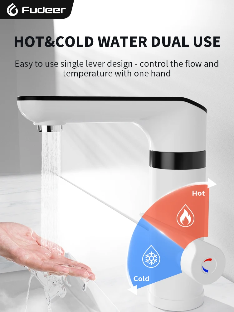 Fudeer 3000W Electric Water Heater Kitchen Faucet Tankless Water Heater Tap Flowing Electric Faucet Shower Temperature Display